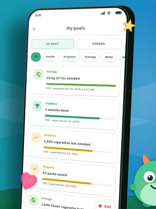 Pantalla de la app Quitmo: Cada paso es un premio