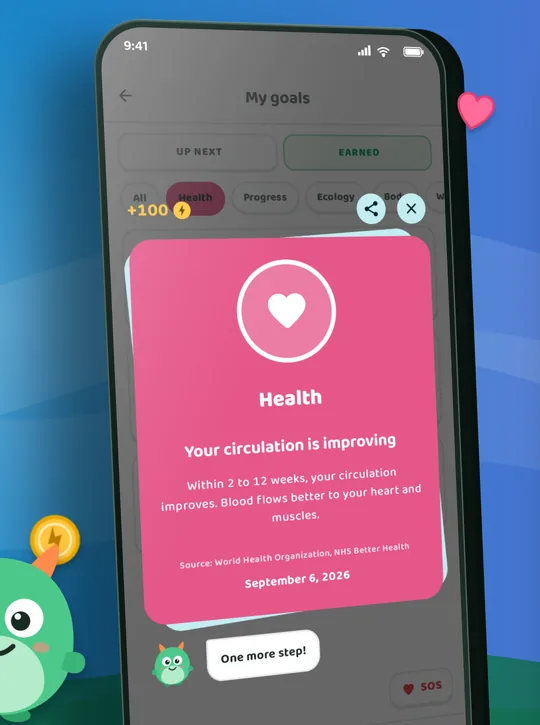 Pantalla de la app Quitmo: Mira cómo sana tu cuerpo